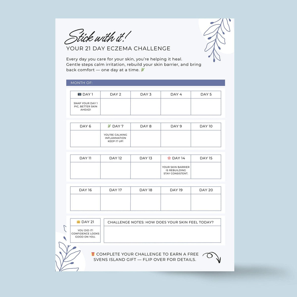 Svens Island Australia 21-Day Eczema Challenge Tracker Printable